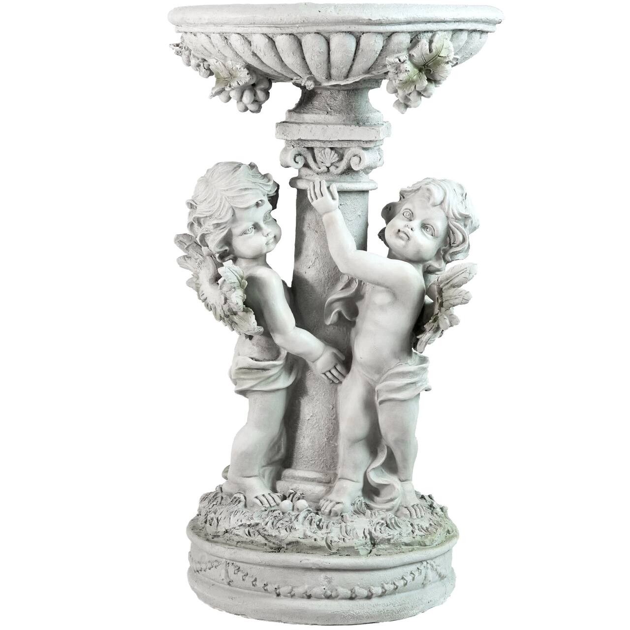 19.25" Cherub Angels Pedestal Bird Bath Outdoor Garden Statue